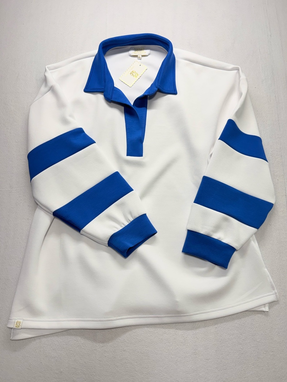 Simply Southern Macy Top Royal Women’s L Top Blue Stripes and Collar